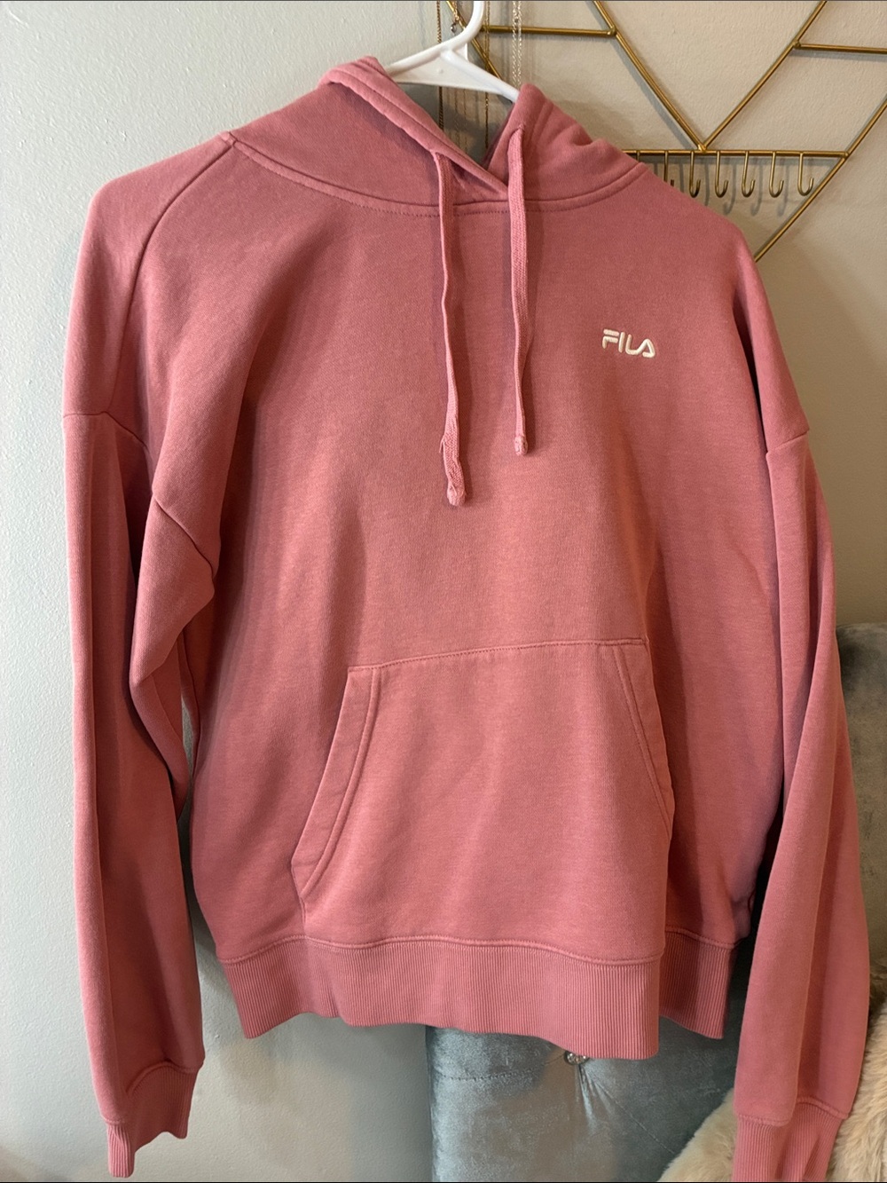 Fila Pink Drawstring Hoodie with Small Logo